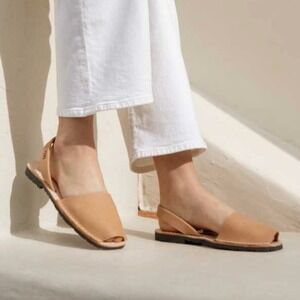 Pons Avarcas Classic Style Tan Neutral Leather Flat Slip On Sandals Timeless  7